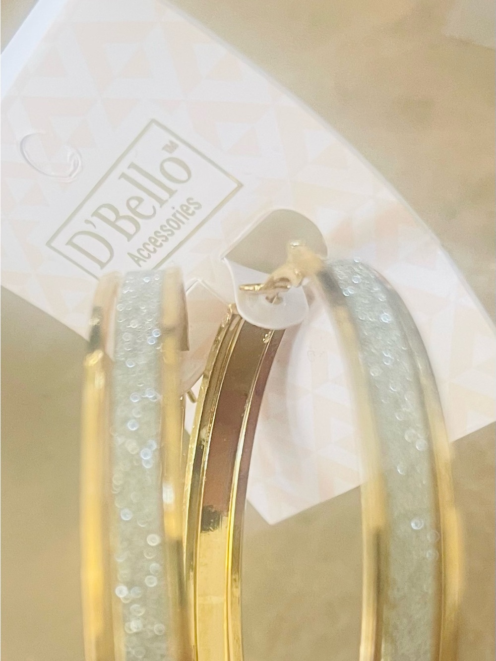 D'Bello Gold-Tone Hoop Earrings with Silver Glitter Inlay